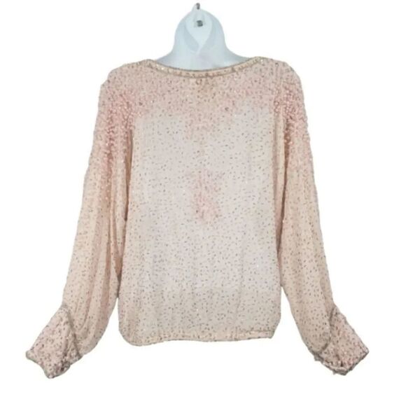 Vintage 70s 80s Neiman Marcus Judith Ann Creations 100% Silk Beaded Blouse Small - Picture 3 of 13